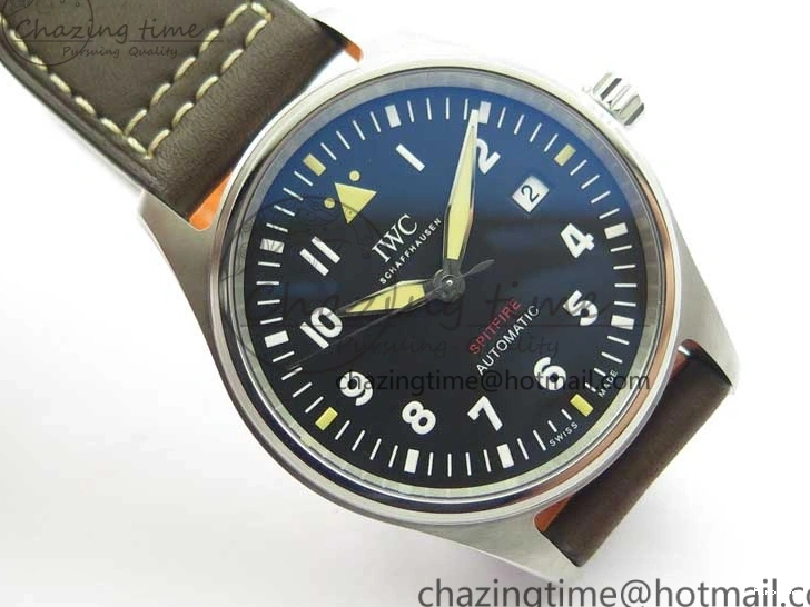 MIROTIME 0303 Original Pilot IW326803 SS MK 1:1 Best Edition Black Dial on Brown Leather Strap MIYOTA 7146